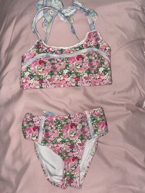 SweetHoney Pink & Green Floral Girls Two-Piece Swim Set
